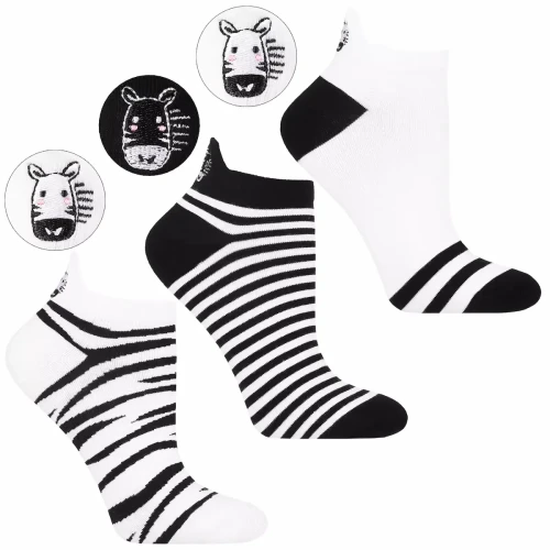 Skarpetki damskie stopki Moraj bawełniane 3-pak z haftem zebra