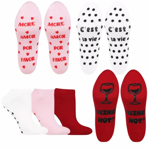 Skarpetki damskie stopki Moraj 3-pak z napisami i antypoślizgową podeszwą