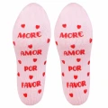 Różowe stopki damskie Moraj z napisem Amore Amor Por Favor i serduszkami