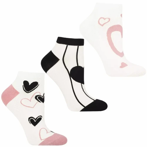 Skarpetki damskie stopki 3-pak Moraj biały mix z serduszkami rozmiar 38-41