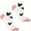 Białe skarpetki damskie stopki Moraj w czarne i różowe serduszka rozmiar 38-41
