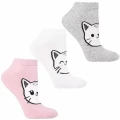 Skarpetki damskie stopki Moraj z kotkiem 3-pak bokiem różowe białe szare 38-41