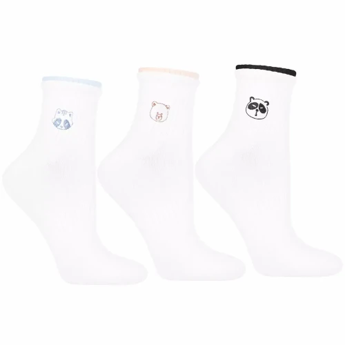 Skarpetki damskie Moraj 3-pak białe z haftem pandy, misia i szopa rozmiar 38–41