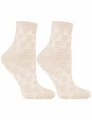 Beżowe damskie skarpetki Moraj z ażurowym wzorem serc – rozmiar 38–41