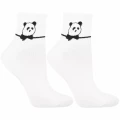 Białe skarpetki damskie Moraj z czarną pandą na ściągaczu – wzór 2, rozmiar 38–41.