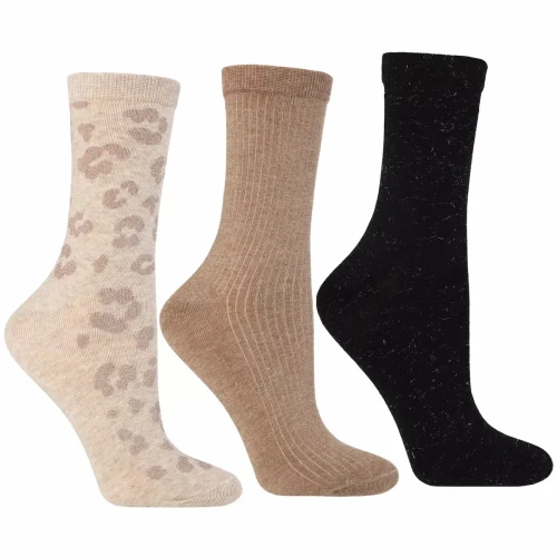 Skarpetki damskie Moraj z połyskiem – zestaw 3 par bawełnianych, beżowe i czarne, rozmiar 38–41.