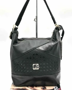 Laura Biaggi damska torebka shopper czarna z ażurową wstawką