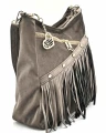 Profil torebki shopperki Laura Biaggi dark taupe – welurowy bok z regulowanym paskiem