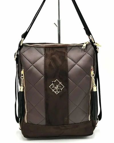 Damska torebka-plecak Laura Biaggi 2 w 1 w kolorze czekoladowym – widok z przodu