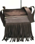 Laura Biaggi damska torebka listonoszka brązowa z frędzlami z ekozamszu