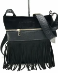 Laura Biaggi damska torebka listonoszka czarna z frędzlami