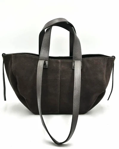 Laura Biaggi damska mini shopperka brązowa z naturalnego zamszu – przód