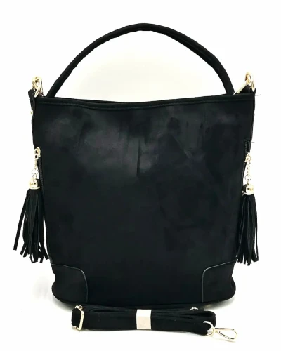 Czarna torebka worek Gallantry Paris z ekozamszu – przód z uniesionym uchwytem