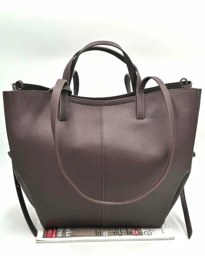 Brązowa torebka shopper Gallantry Paris A4 rozpięta – pojemna elegancka torebka damska