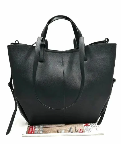 Czarna damska torebka shopper Gallantry Paris w fasonie rozpiętym, pojemna torba A4 z gładkim frontem i złotymi okuciami