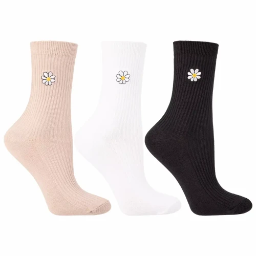 Skarpetki damskie Moraj długie z haftem stokrotki – zestaw 3 par