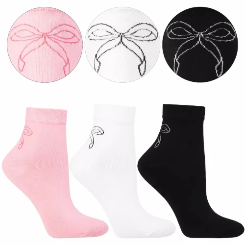 Damskie skarpetki Moraj z haftowaną kokardką 3-pak biały czarny różowy