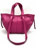 Laura Biaggi damska torebka mini shopperka fuksja – skóra naturalna, podwójne uchwyty, format A5