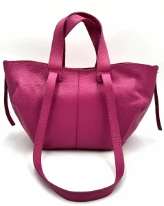 Laura Biaggi damska torebka mini shopperka fuksja – skóra naturalna, podwójne uchwyty, format A5