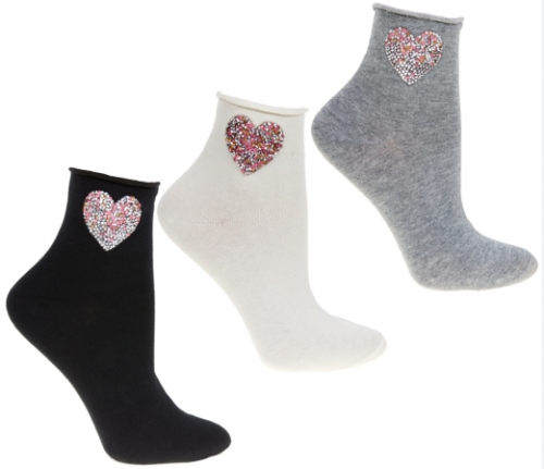 Zestaw trzech damskich skarpetek Moraj Glamur z serduszkiem w kolorach czarnym, białym i szarym
