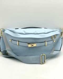 Laura Biaggi damska torebka nerka jasnoniebieska – stylowa nerka z logowanym paskiem