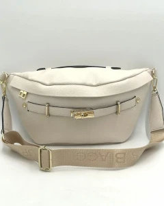 Laura Biaggi damska torebka nerka beżowa – elegancka nerka z logowanym paskiem