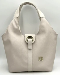 Laura Biaggi damska torebka na ramię shopper bag jasno beżowa elegancka 
