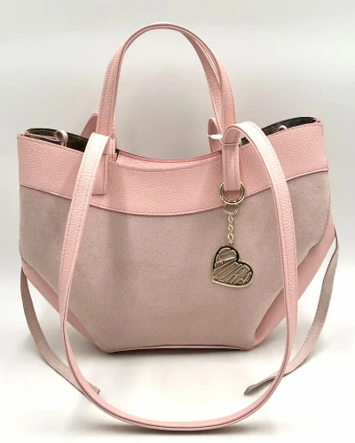 Elegancka shopperka Laura Biaggi w odcieniach różu wykonana z eko-zamszu – widok z przodu.