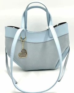 Laura Biaggi damska torebka shopper jasnoniebieska zamszowa z podwójnymi uchwytami 