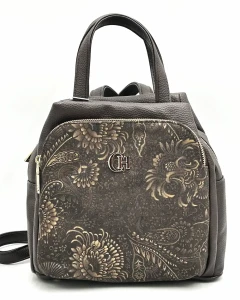 Plecak damski Chiara brązowy elegancki czekoladowy z ozdobną kieszenią