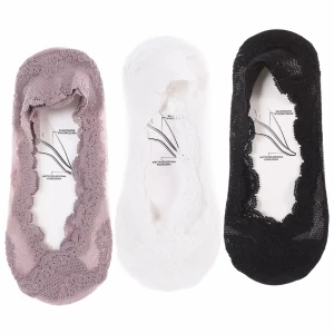 Moraj damskie stopki koronkowe 3-pak – czarne, białe i przygaszony róż (rozmiar 38–41)