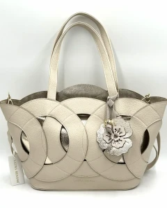 Laura Biaggi damska torebka beżowa shopper na ramię ażurowa elegancka