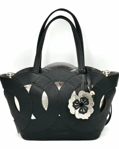 Laura Biaggi damska torebka czarna shopper na ramię ażurowa ze złotymi dodatkami