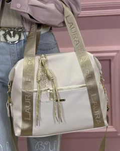 Laura Biaggi torebka shopper beżowa sportowa na ramię A4