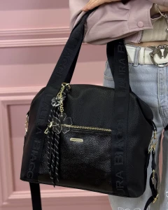 Laura Biaggi torebka shopper czarna sportowa na ramię A4