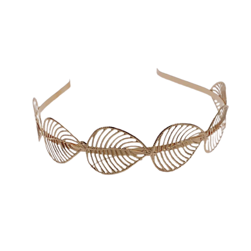 Opaska metalowa złota z ażurowymi listkami dziewczęca