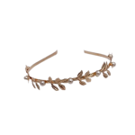 Złota opaska do włosów z perełkami – metalowa z liśćmi