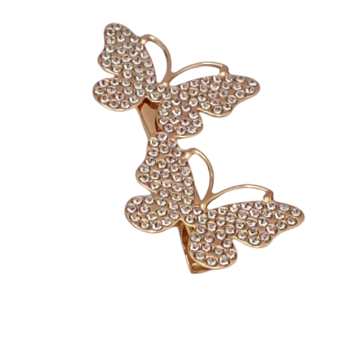 Złota spinka do włosów z dwoma motylkami i kryształkami – elegancka i błyszcząca