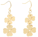 Złote kolczyki wiszące z koniczynkami – stal szlachetna 316L | Kolekcja Vella