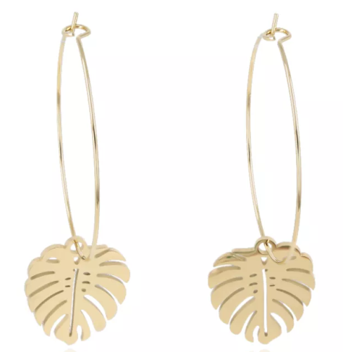 kolczyki złote z zawieszką liść