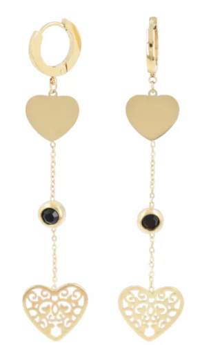 Złote kolczyki wiszące ze stali chirurgicznej z serduszkami