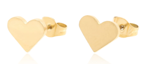 Złote kolczyki wkrętki serca – widok z przodu