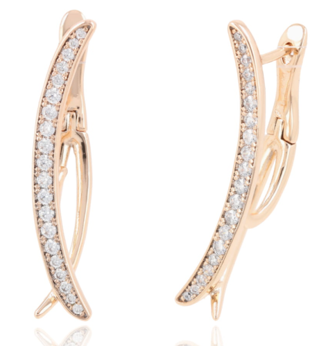 kolczyki łuk z cyrkoniami, pozłacana miedź rodowana 18k