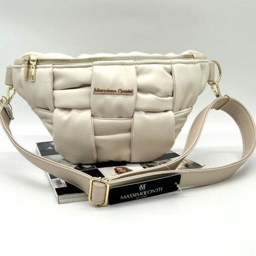 torebka nerka pleciona jasnobeżowa Massimo Contti skóra ekologiczna