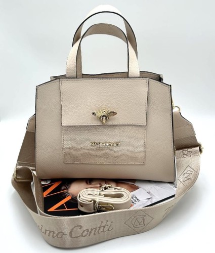 Massimo Contti torebka kuferek z dwoma paskami – logowany i ze skóry ekologicznej