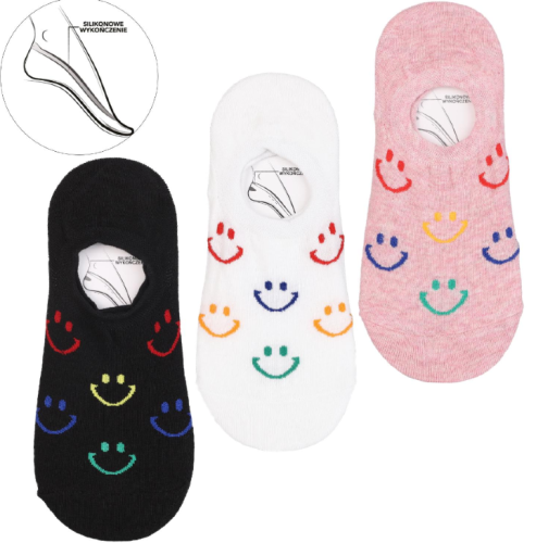 Zestaw trzech damskich stopek Moraj z silikonem – biały, czarny, różowy