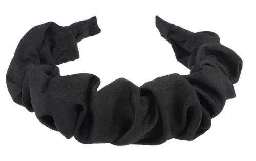 Czarna plastikowa opaska do włosów z marszczonym matowym materiałem