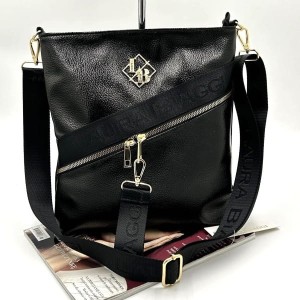 Laura Biaggi damska torebka listonoszka czarna z połyskiem – stylowy model z kieszeniami