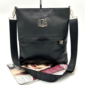 Laura Biaggi damska torebka listonoszka czarna matowa z połyskującym akcentem