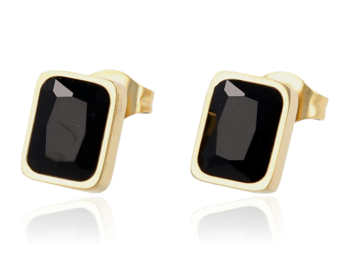 Kolczyki złote wkrętki z czarnym kryształkiem stal chirurgiczna szkło